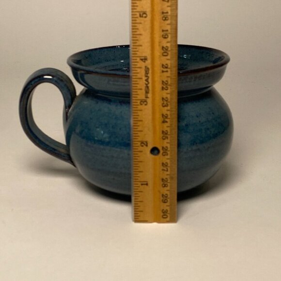 Vintage Handcrafted Pottery Mug Round Blue Glossy Artist Signed Dated 1994 - Picture 9 of 9